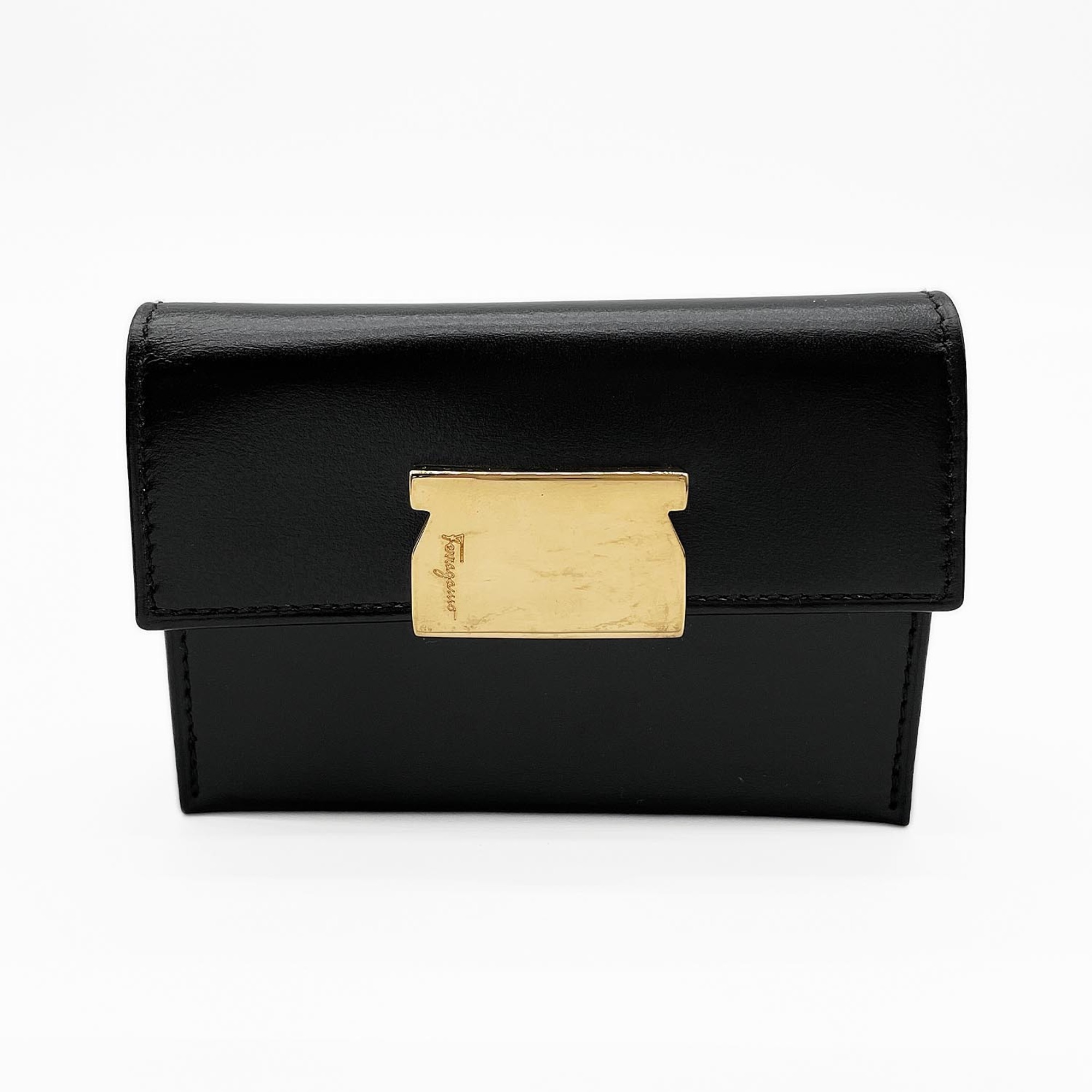Salvatore Ferragamo Wallet/Coin Case, Leather, Metal, Black, Women's.